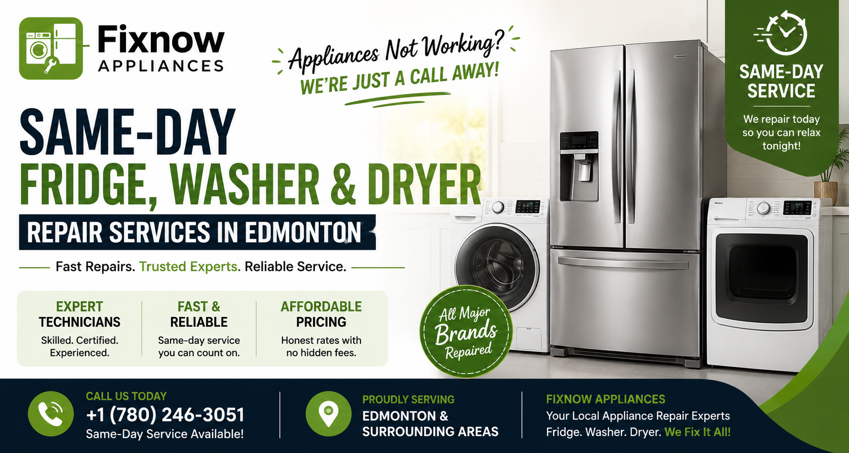 Same-Day Fridge, Washer & Dryer Repair Services in Edmonton | FixNow Appliances